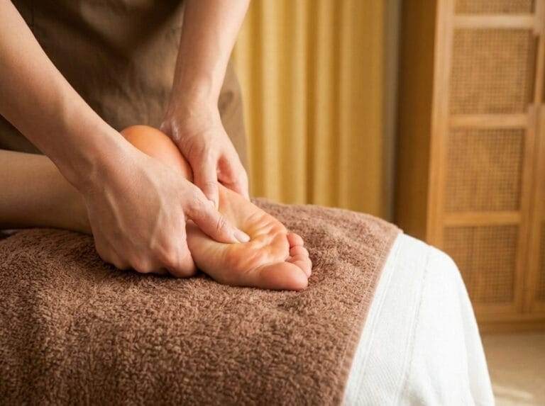 Therapist applying steady, supportive pressure during a foot massage session at Body Nurture Massage Ballarat.