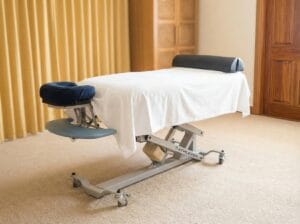 Massage treatment table prepared in a calm clinic room at Body Nurture Massage Ballarat.